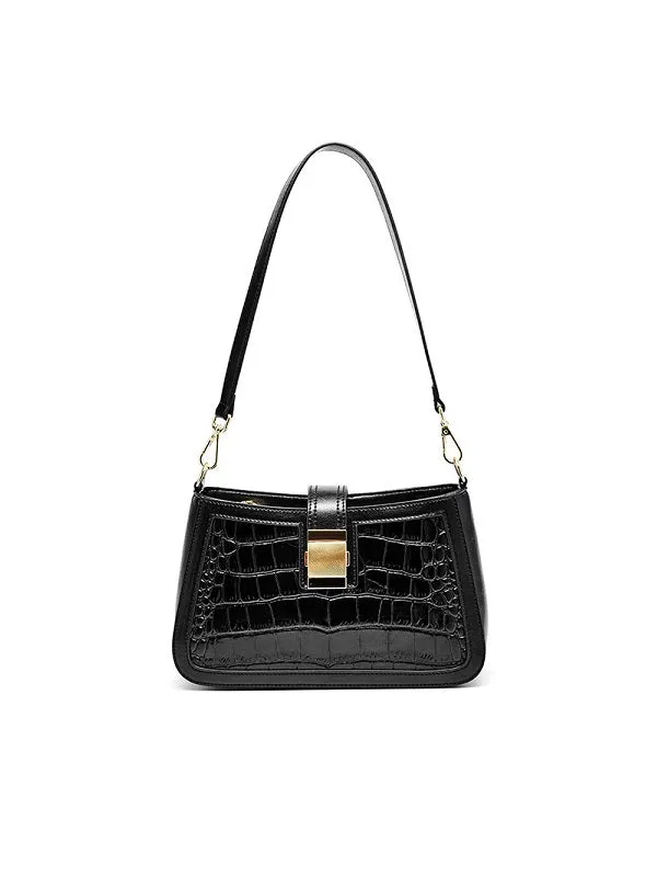 Crocodile Pattern Oil Wax Leather Handbag