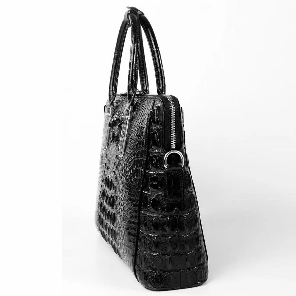 Crocodile Skin Leather Business Briefcase Bag Black