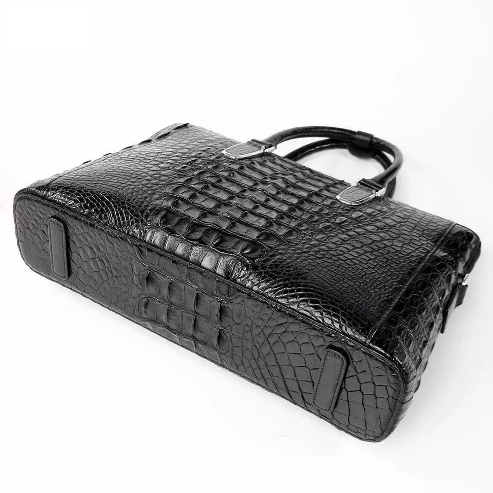 Crocodile Skin Leather Business Briefcase Bag Black