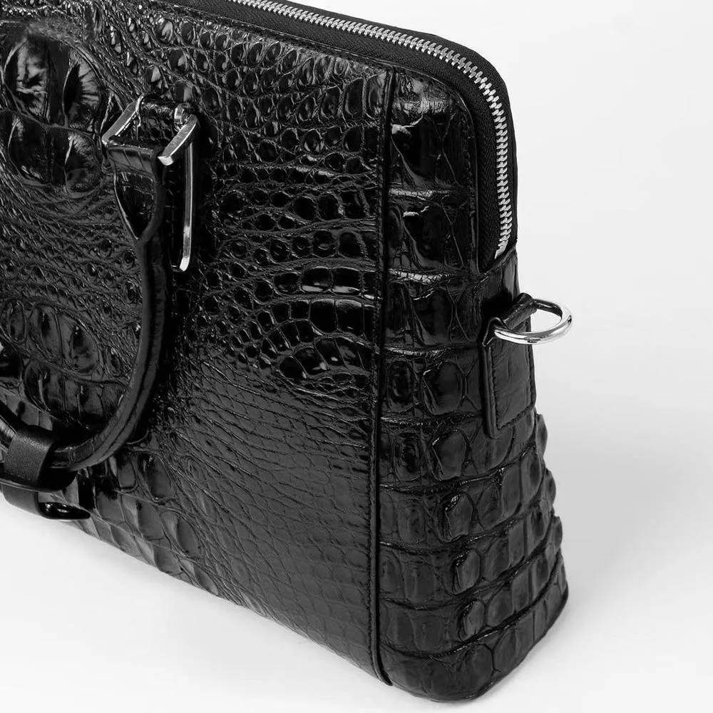 Crocodile Skin Leather Business Briefcase Bag Black