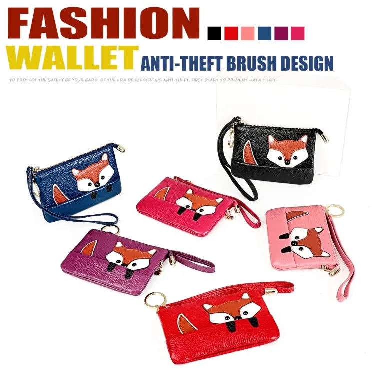 Cute Mini Leather Fox Handbag with Sewing Thread and Key Case for Ladies