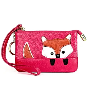 Cute Mini Leather Fox Handbag with Sewing Thread and Key Case for Ladies