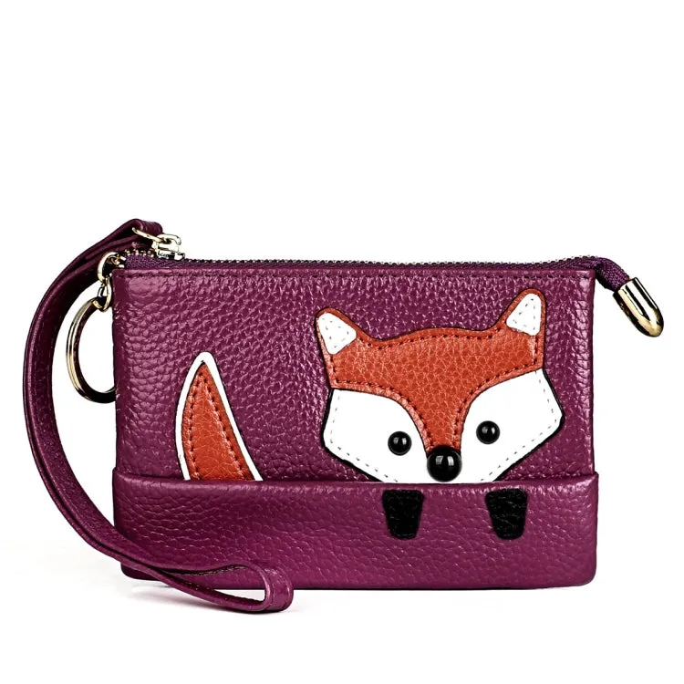 Cute Mini Leather Fox Handbag with Sewing Thread and Key Case for Ladies