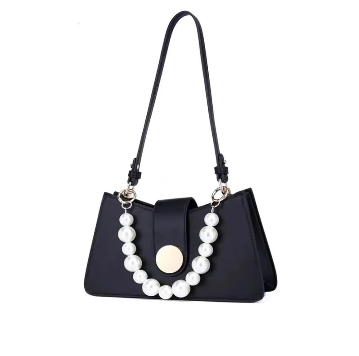 Cute Red Minimalist Simple Slick Luxury Genuine Leather White Pearls Handle Strap Decor Handbag for Women, Shoulder Bag, Baguette