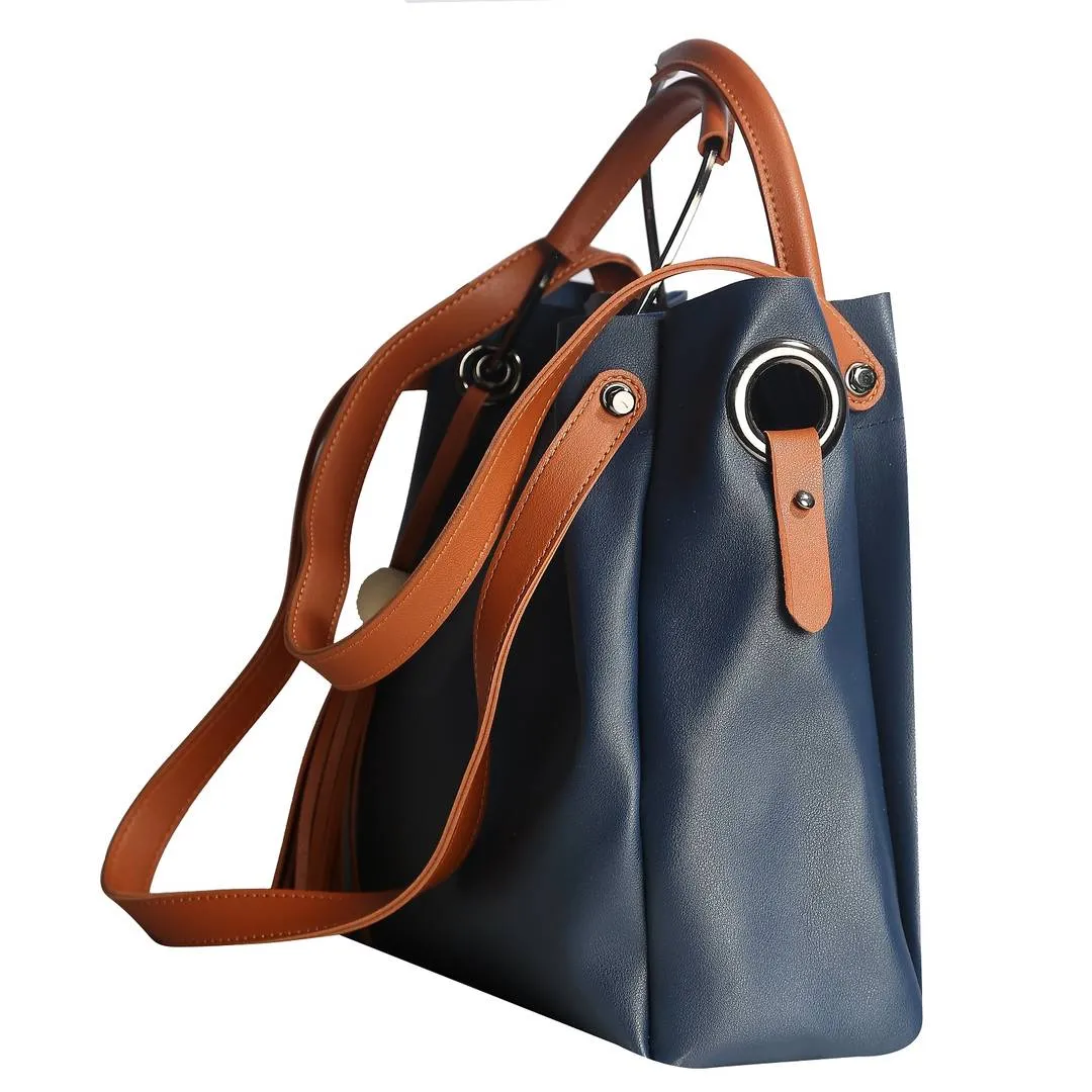 Dark Blue Zipper Shoulder Bag For Women