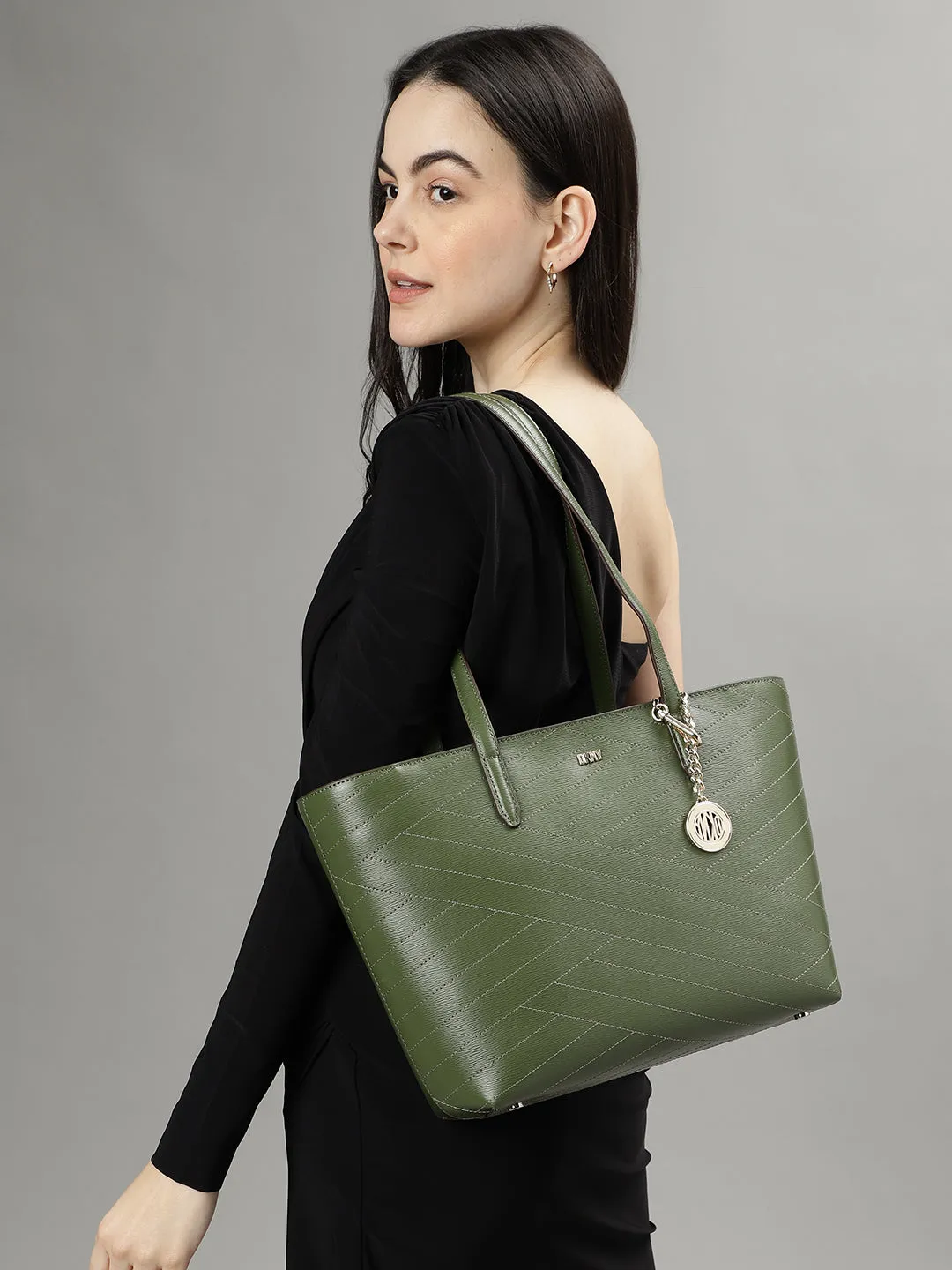 Dkny Women Green Solid Tote Bag