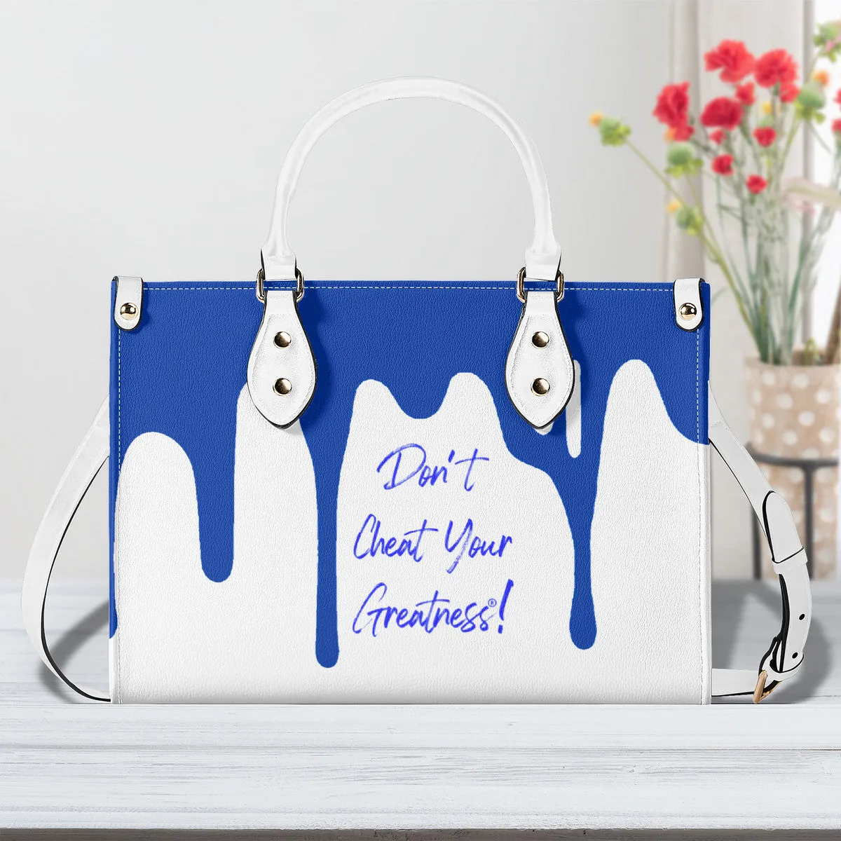 DRIP  Blue CR Logo & White Multiple Sizes Upgraded Luxury Women PU Leather Handbag