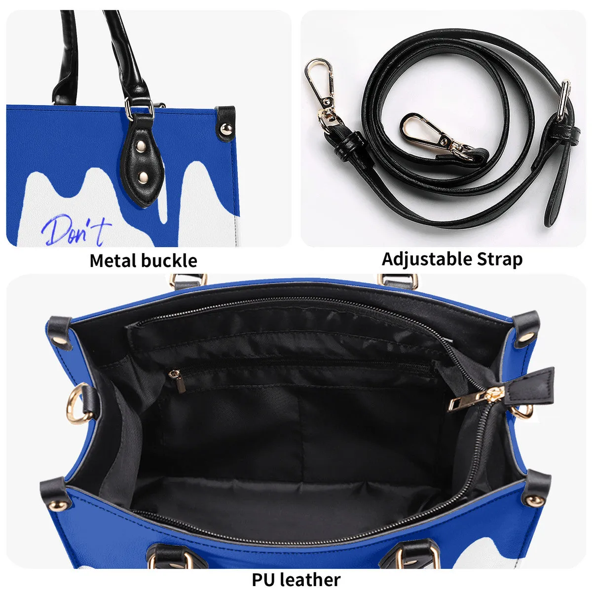 DRIP  Blue CR Logo & White Multiple Sizes Upgraded Luxury Women PU Leather Handbag