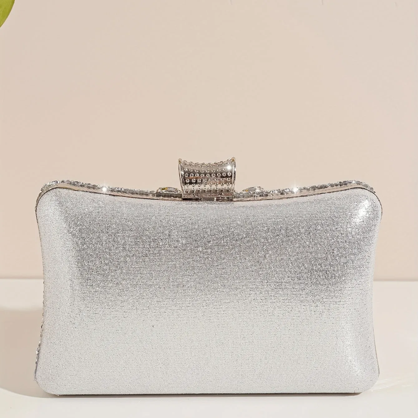 Elegant Silver Rhinestone Evening Clutch – Removable Strap, Buckle Closure, Polyester Lining, Ideal for Bridal and Special Occasions