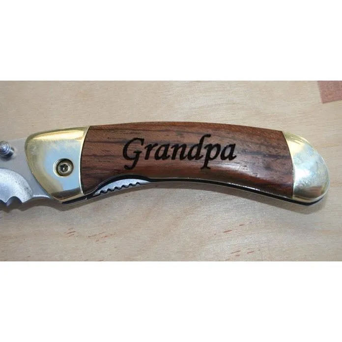 Engraved Classic Folding Pocket Knife - Rosewood