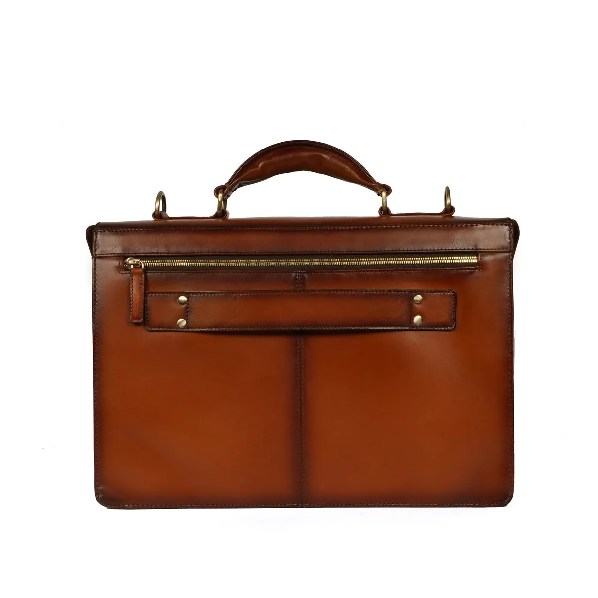 Flap Opening Secured Lock Tan Leather Office Laptop Briefcase With Organizer Compartment by Brune & Bareskin