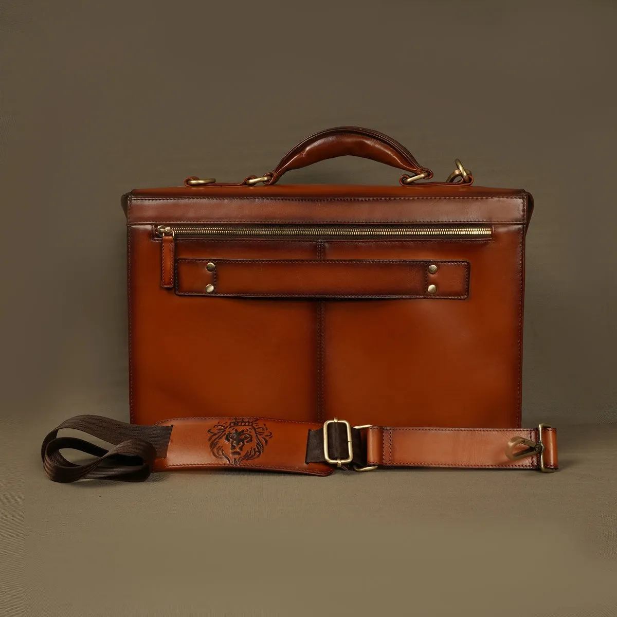 Flap Opening Secured Lock Tan Leather Office Laptop Briefcase With Organizer Compartment by Brune & Bareskin