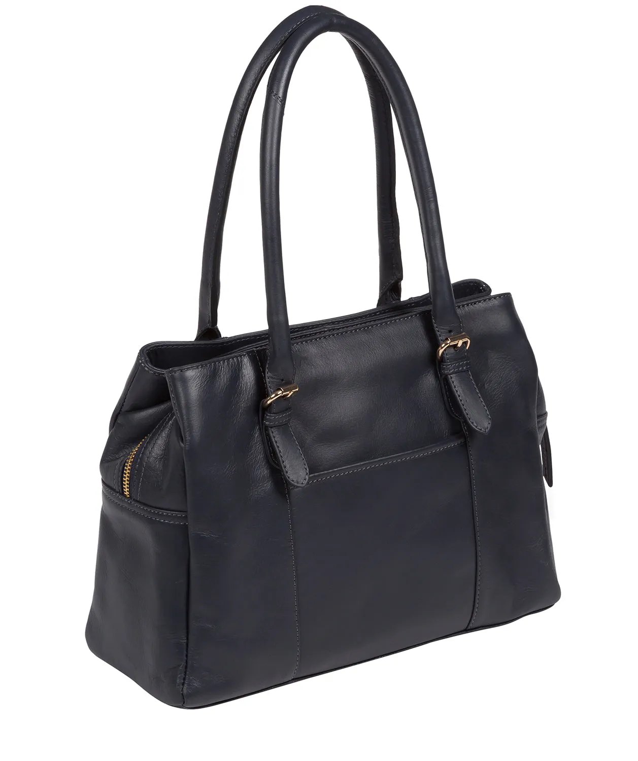 'Fleur' Navy Leather Handbag