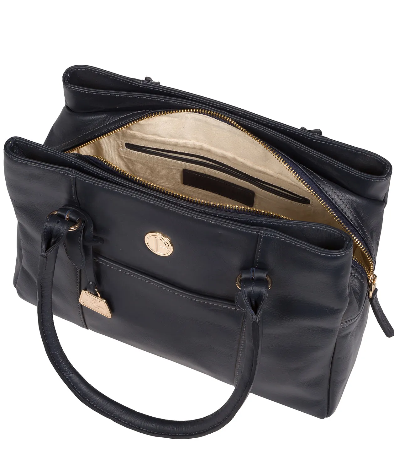 'Fleur' Navy Leather Handbag