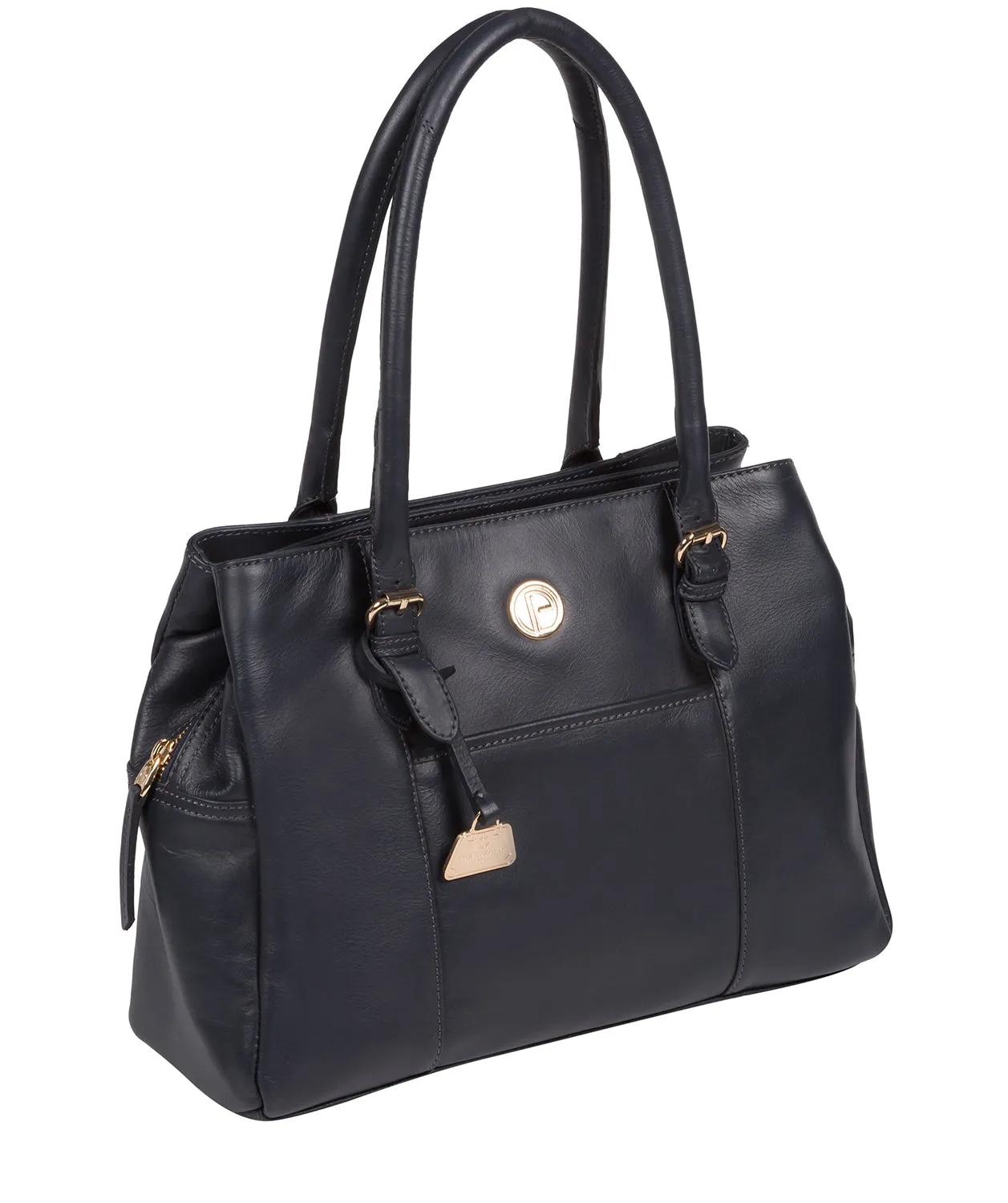 'Fleur' Navy Leather Handbag