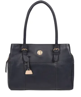 'Fleur' Navy Leather Handbag