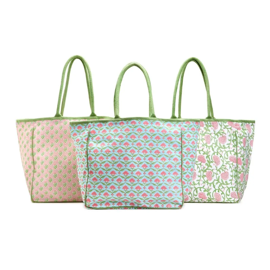 Floral Block Print Tote Bag