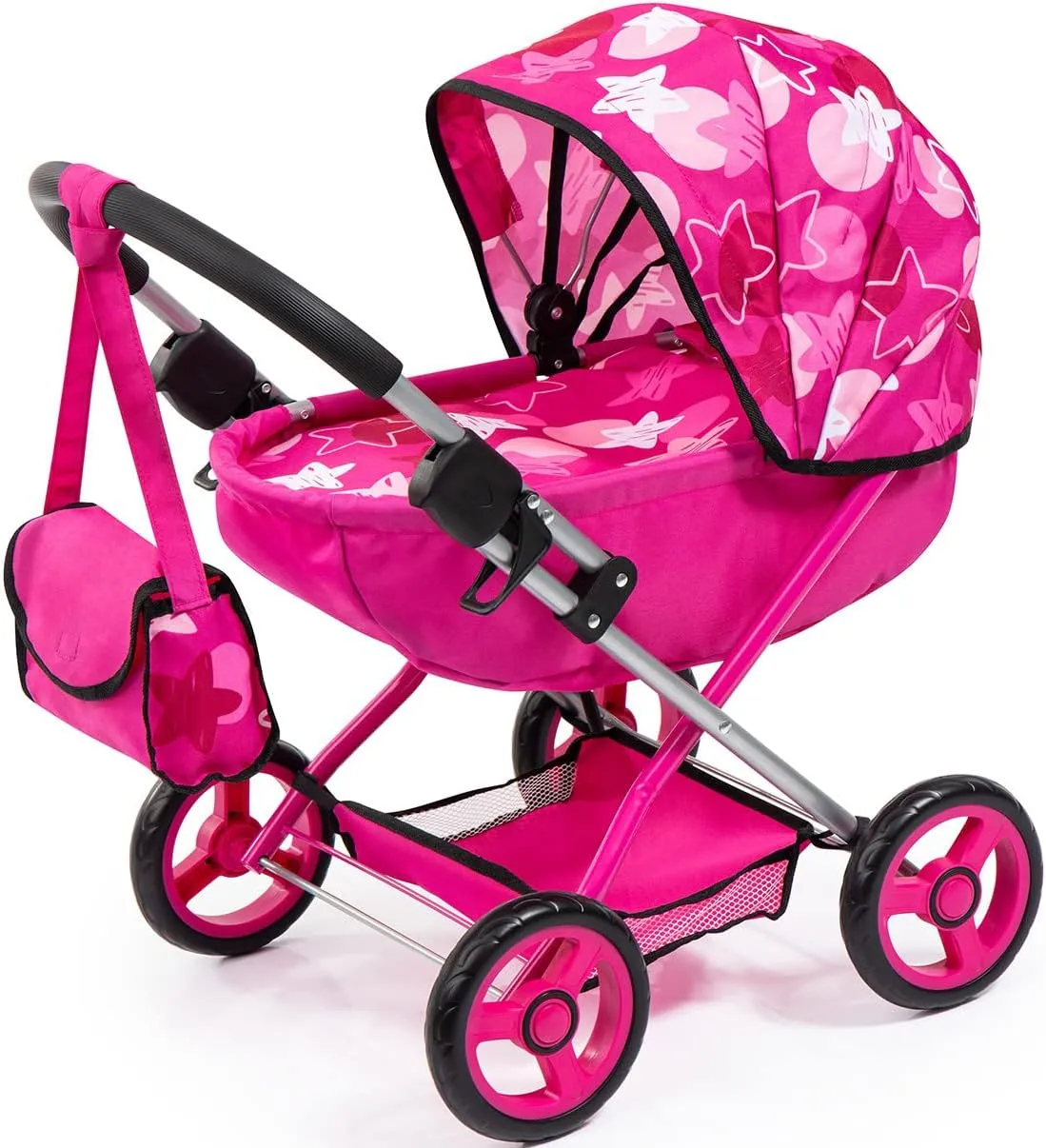 Foldable Baby Doll Stroller Pram, Pink, with Bag & Blanket