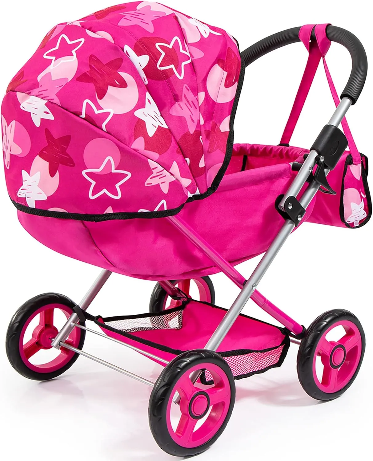 Foldable Baby Doll Stroller Pram, Pink, with Bag & Blanket