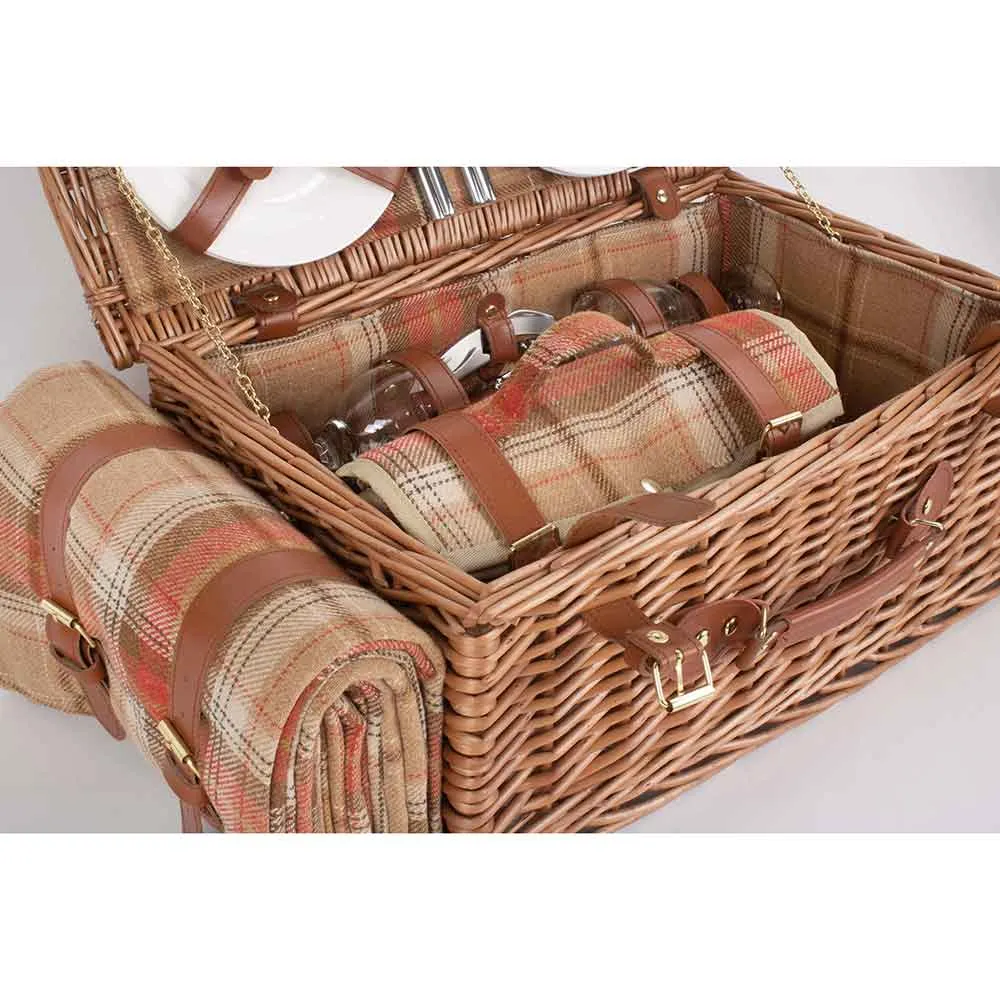 Fully Fitted Picnic Basket Hamper in Red Tartan Four Person 105 by Willow