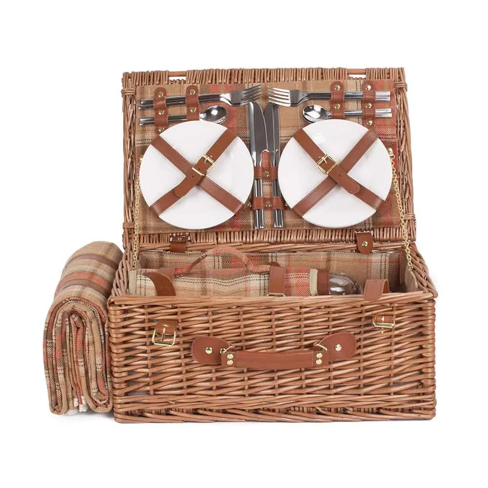 Fully Fitted Picnic Basket Hamper in Red Tartan Four Person 105 by Willow