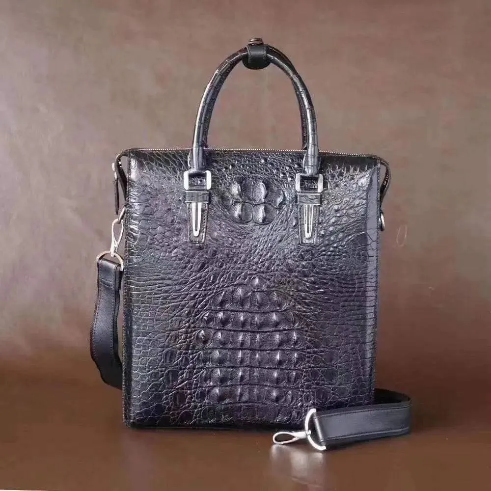 Genuine Crocodile Leather Vertical Briefcase Handbag For Men