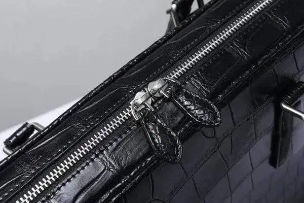 Genuine  Crocodile Leather Zip Around Briefcase Black