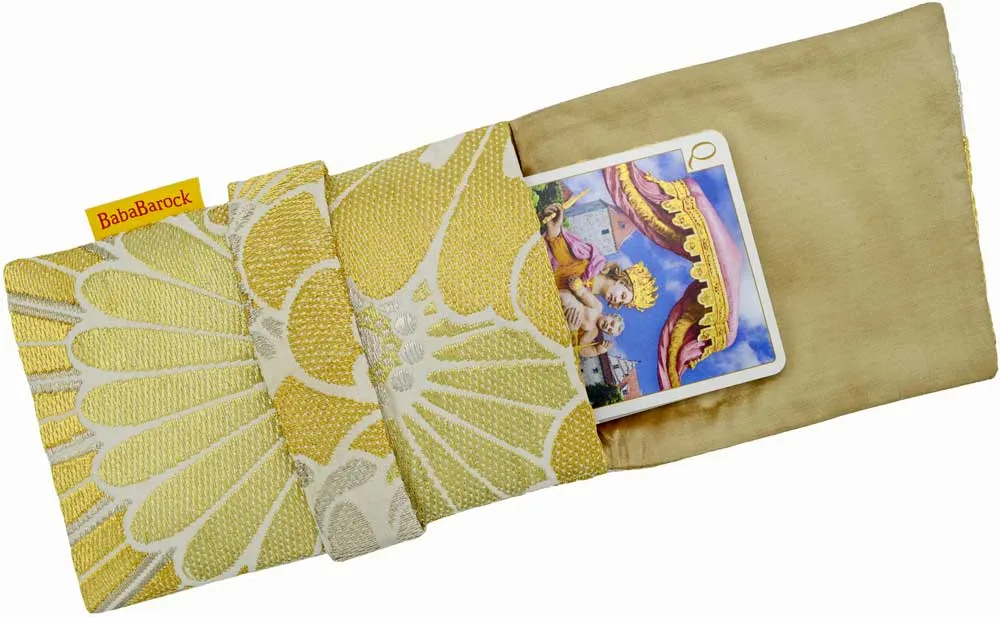 Gold and Silver Petals - Japanese vintage silk foldover pouch