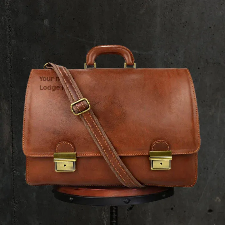 Grand Master Blue Lodge Briefcase - Genuine Brown Leather