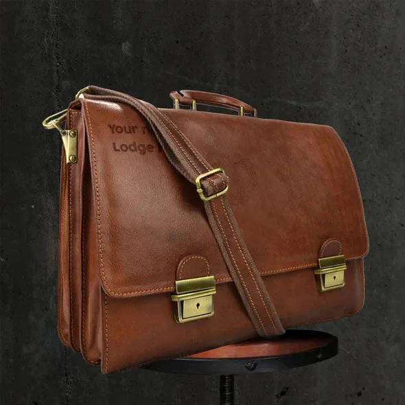 Grand Master Blue Lodge Briefcase - Genuine Brown Leather