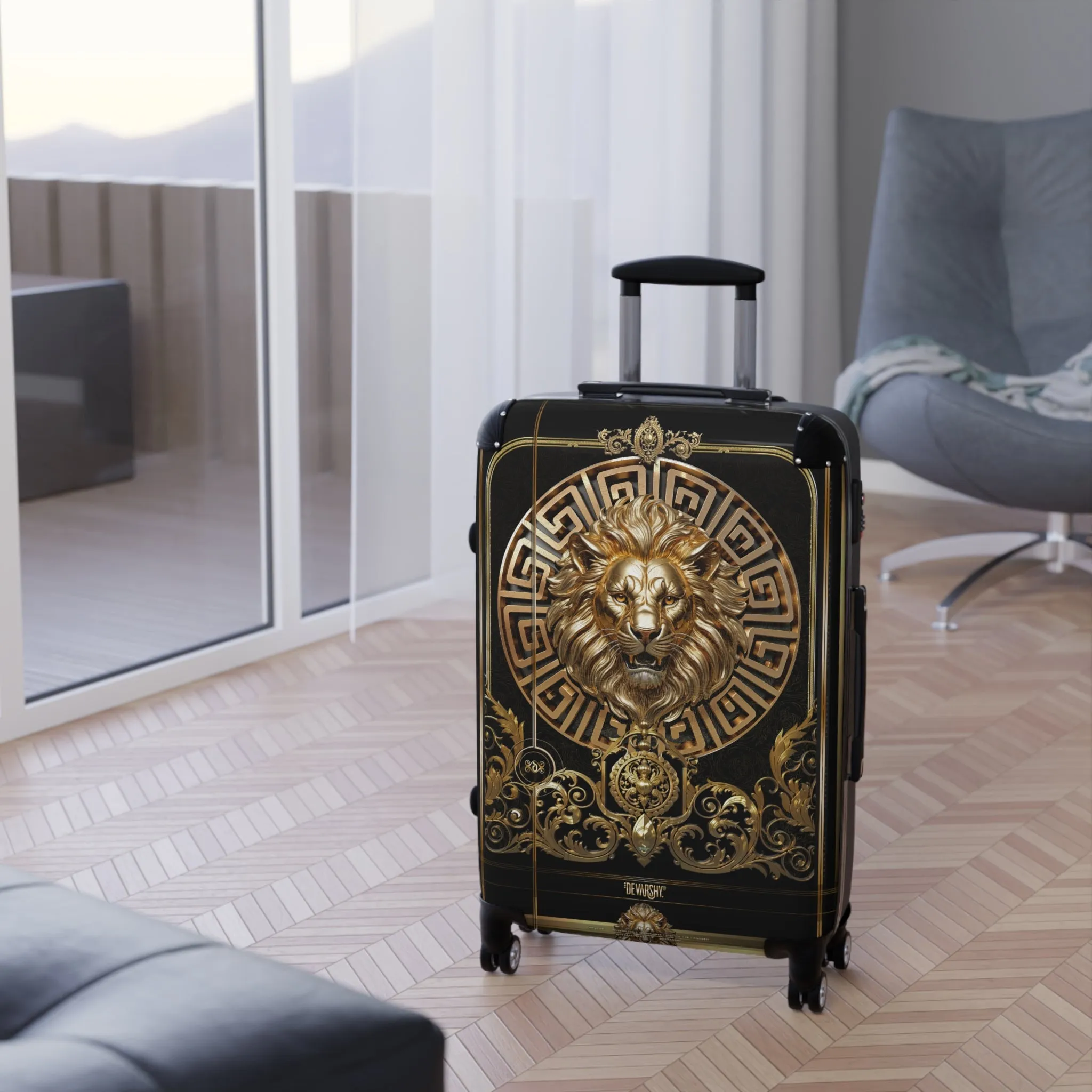 Greek Key Lion Suitcase Baroque Lion Luggage Carry-on Suitcase Premium Hard Shell Suitcase | 104922