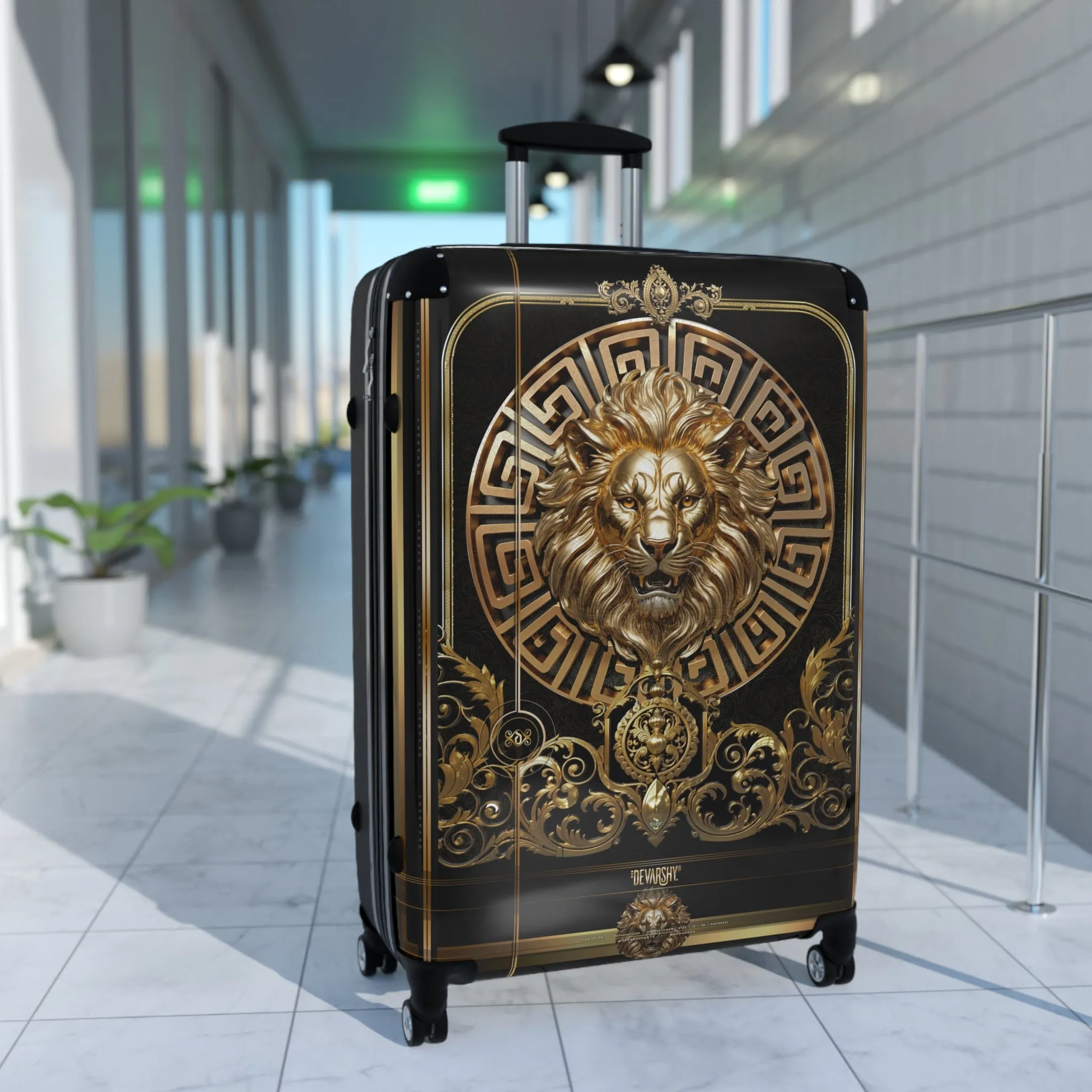 Greek Key Lion Suitcase Baroque Lion Luggage Carry-on Suitcase Premium Hard Shell Suitcase | 104922