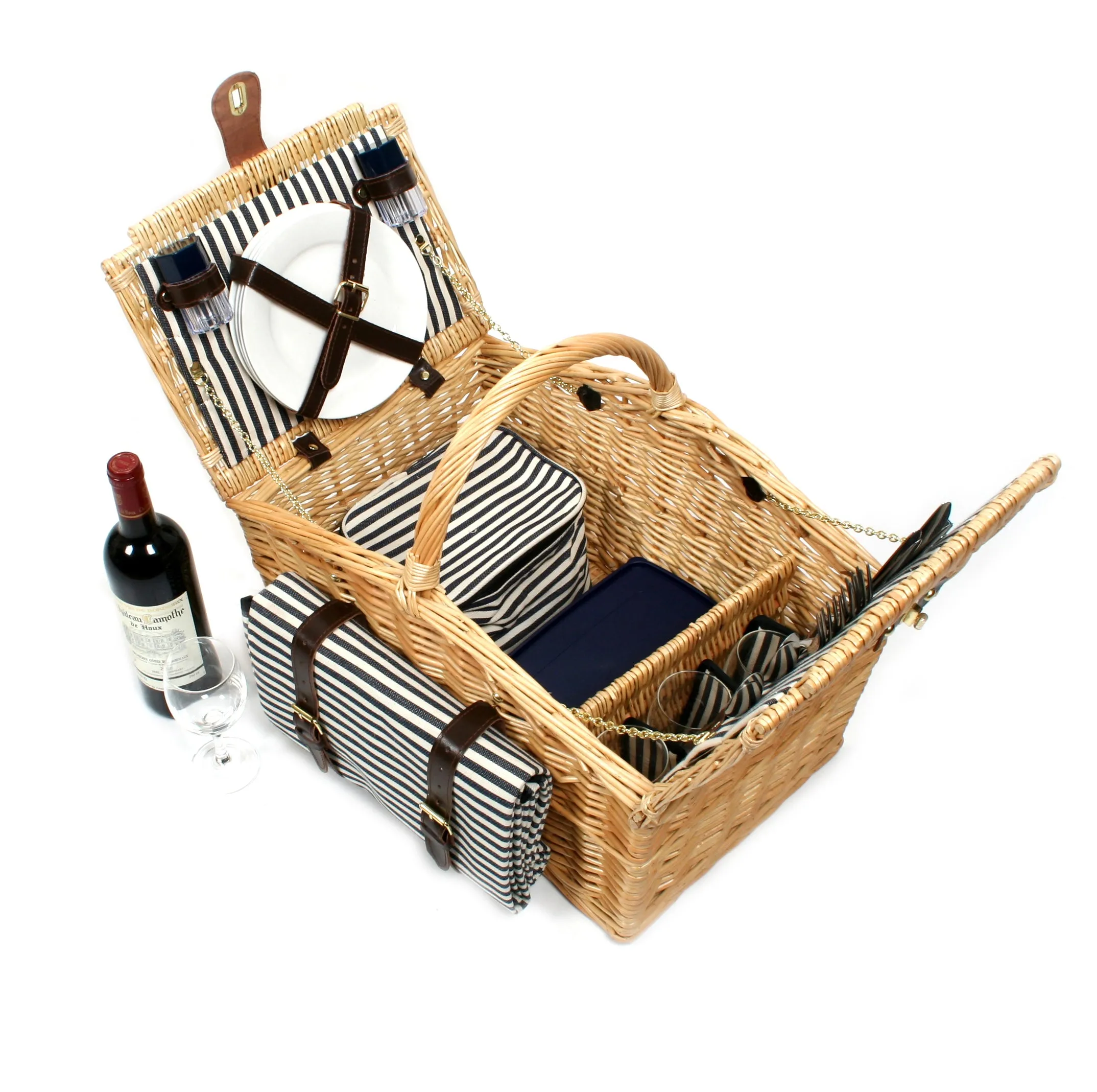 Greenfield Collection Somerley Willow Picnic Hamper for Four People with Matching Blanket