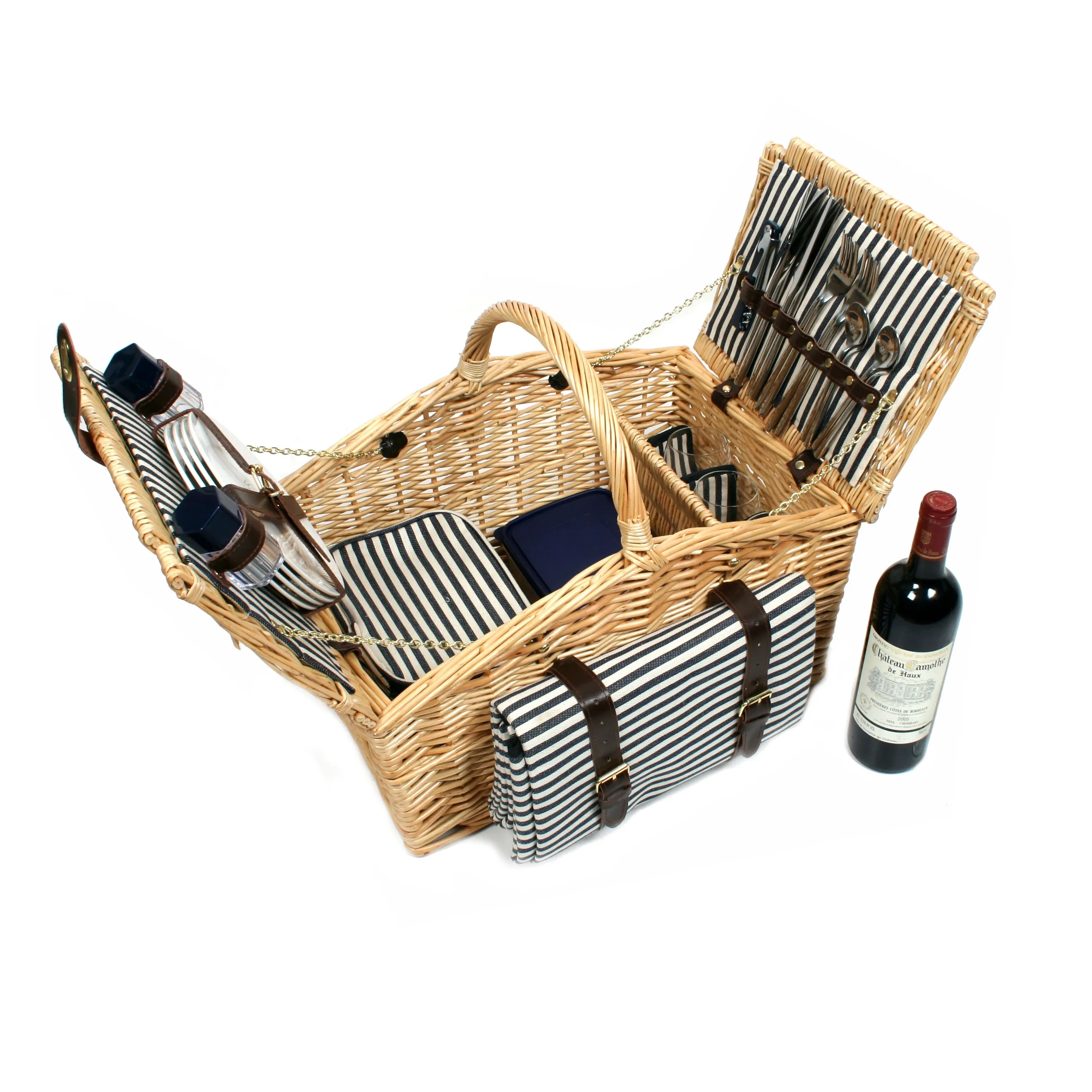 Greenfield Collection Somerley Willow Picnic Hamper for Four People with Matching Blanket