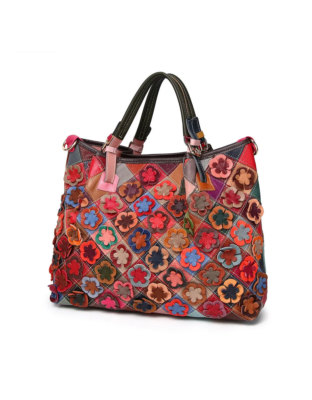 Hand-painted Colored Flower Plaid Women's Handbag