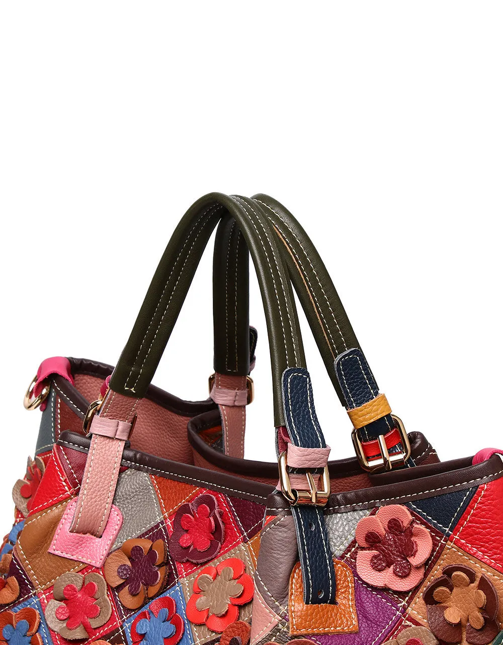 Hand-painted Colored Flower Plaid Women's Handbag