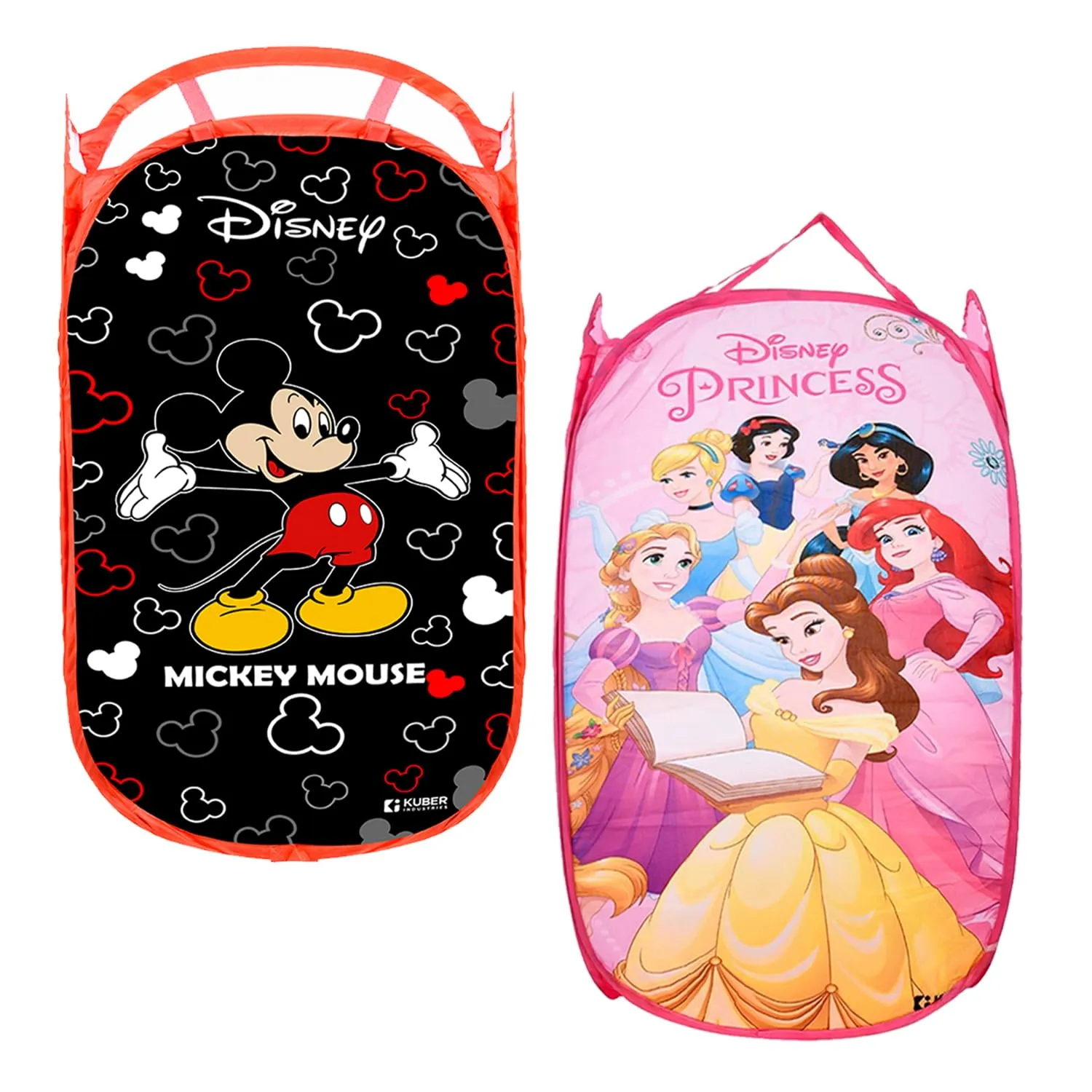 Heart Home Laundry Basket | Disney Mickey & Princess Net Foldable Laundry | Nylon Storage Basket with Handle | Toy Storage Basket | 30 LTR | Pack of 2 | Multicolor