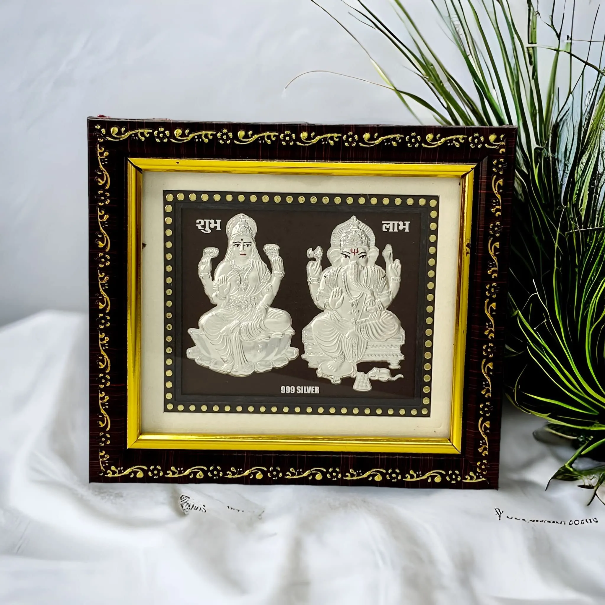 Hem Jewels 999 Pure Silver Ganesh Lakshmi Frame For Gift And Home Decor (5 X 6 Inches)(Silver, Glass, Tabletop)