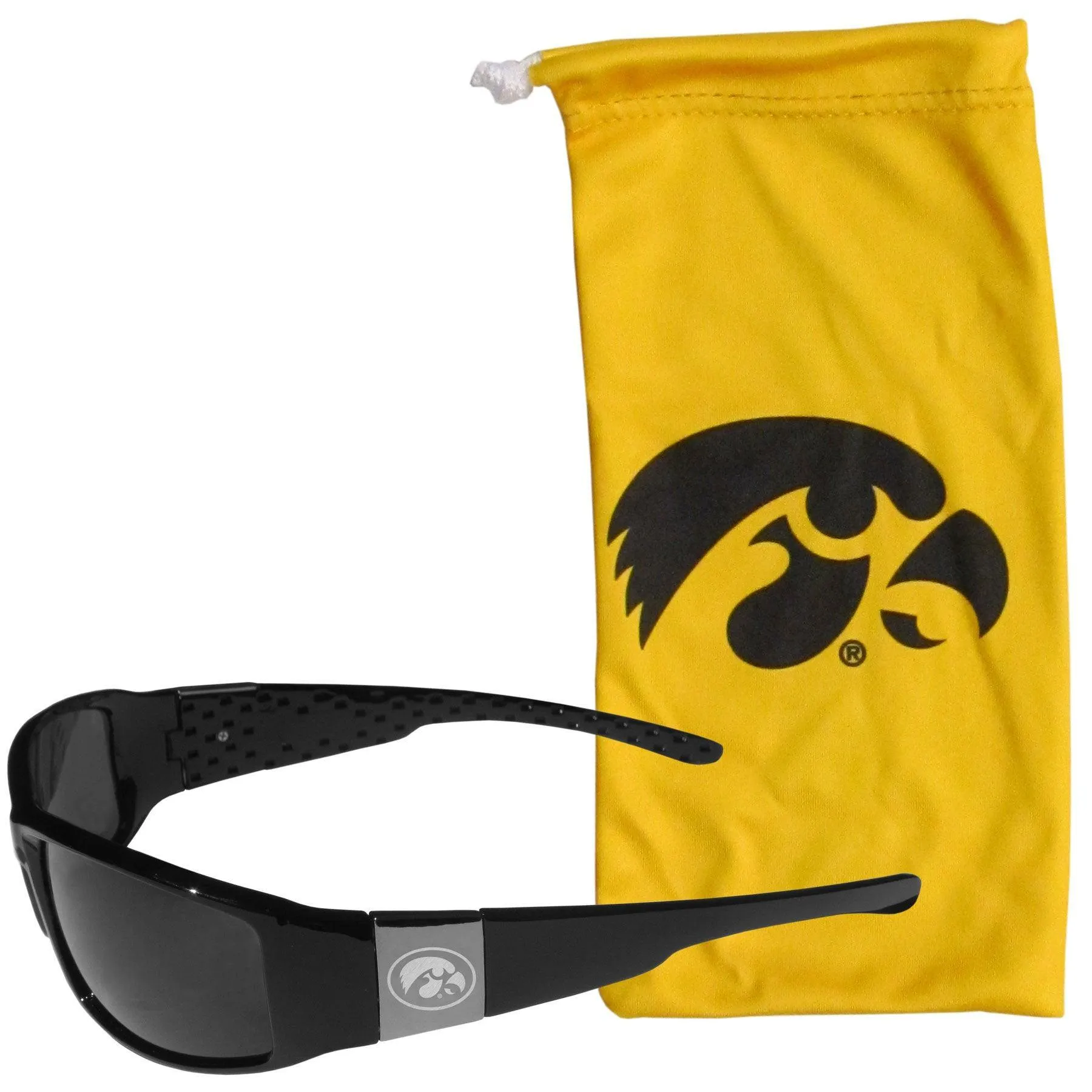 Iowa Hawkeyes Etched Chrome Wrap Sunglasses and Bag