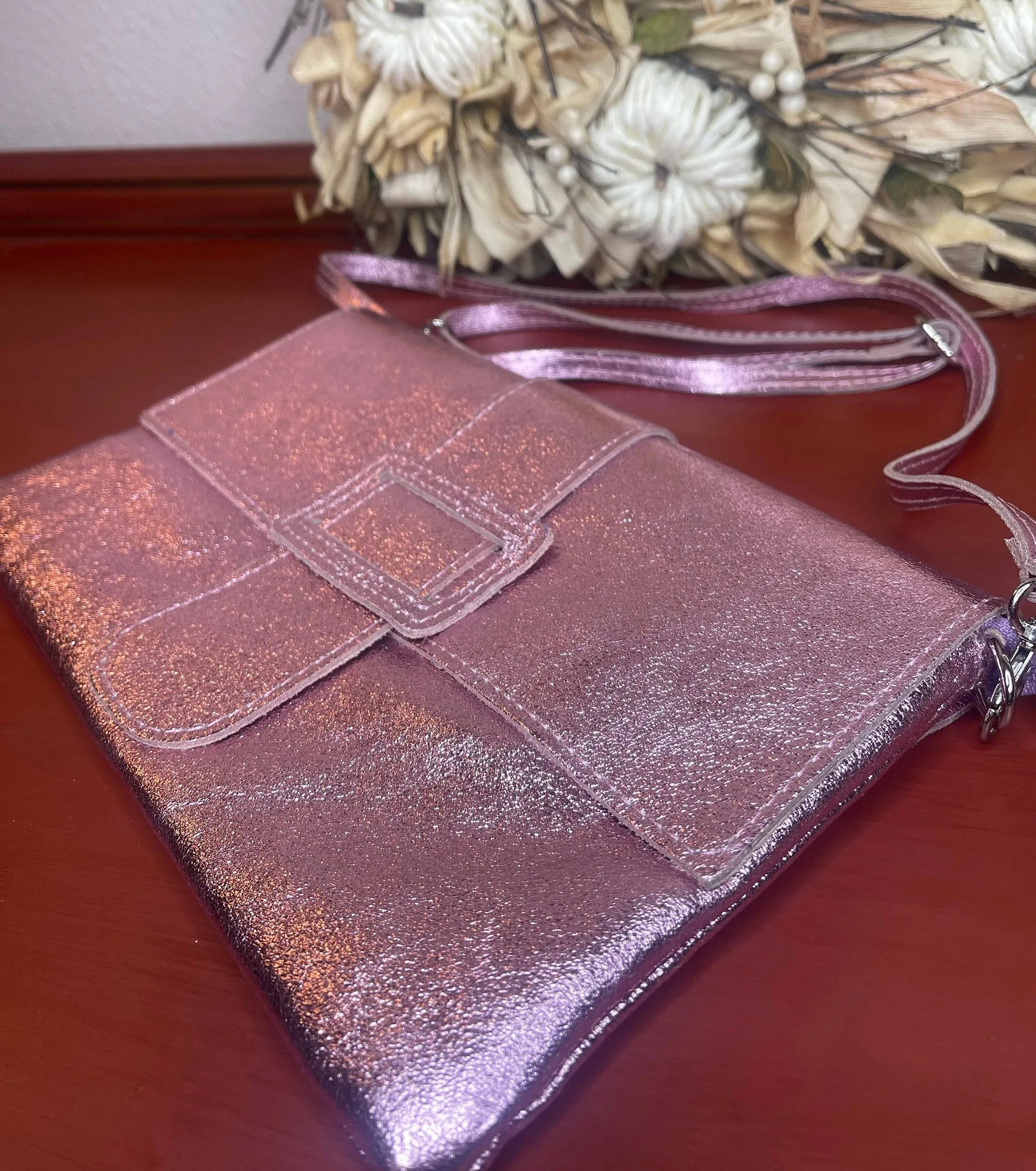 Italian Leather & Canvas Pink Shoulder Bag