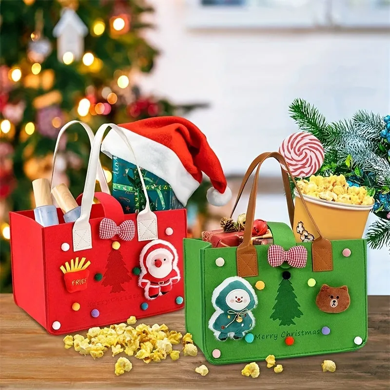 Jolly Christmas Tote Bags: Festive Handbags for Gifts and Groceries - Perfect for Christmas Shopping and Party Favors - Cartoon Designs, Multiple Pockets, and Reusable