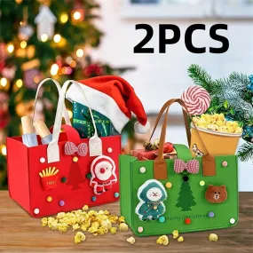 Jolly Christmas Tote Bags: Festive Handbags for Gifts and Groceries - Perfect for Christmas Shopping and Party Favors - Cartoon Designs, Multiple Pockets, and Reusable