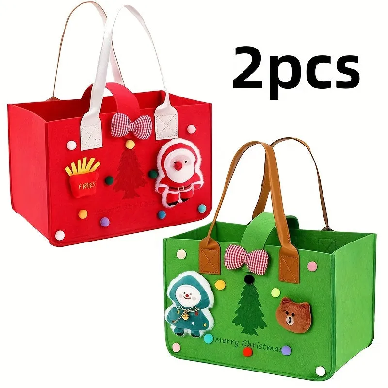 Jolly Christmas Tote Bags: Festive Handbags for Gifts and Groceries - Perfect for Christmas Shopping and Party Favors - Cartoon Designs, Multiple Pockets, and Reusable