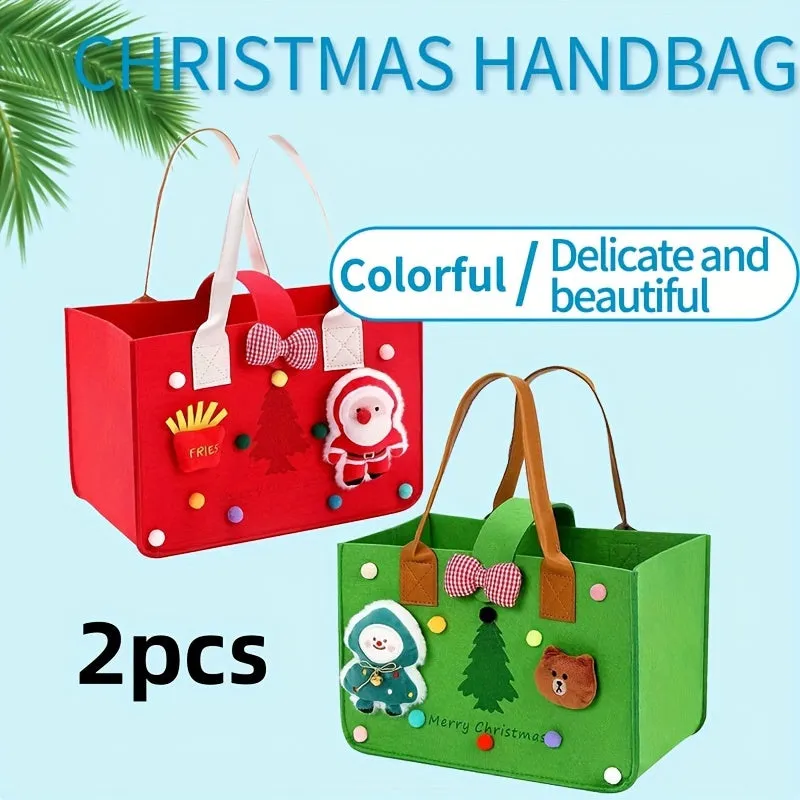 Jolly Christmas Tote Bags: Festive Handbags for Gifts and Groceries - Perfect for Christmas Shopping and Party Favors - Cartoon Designs, Multiple Pockets, and Reusable