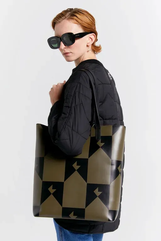 Karen Walker Everyday Tote - XL Monogram Print - Dark Olive/Black