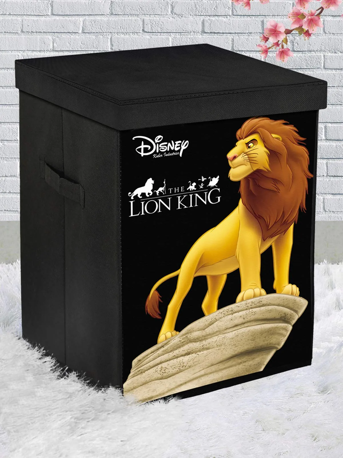 Kuber Industries Disney Cars & Lion King Print Non Woven Fabric Foldable Laundry Organiser with Lid & Handles (Set of 2, Black)-KUBMART10407, Standard