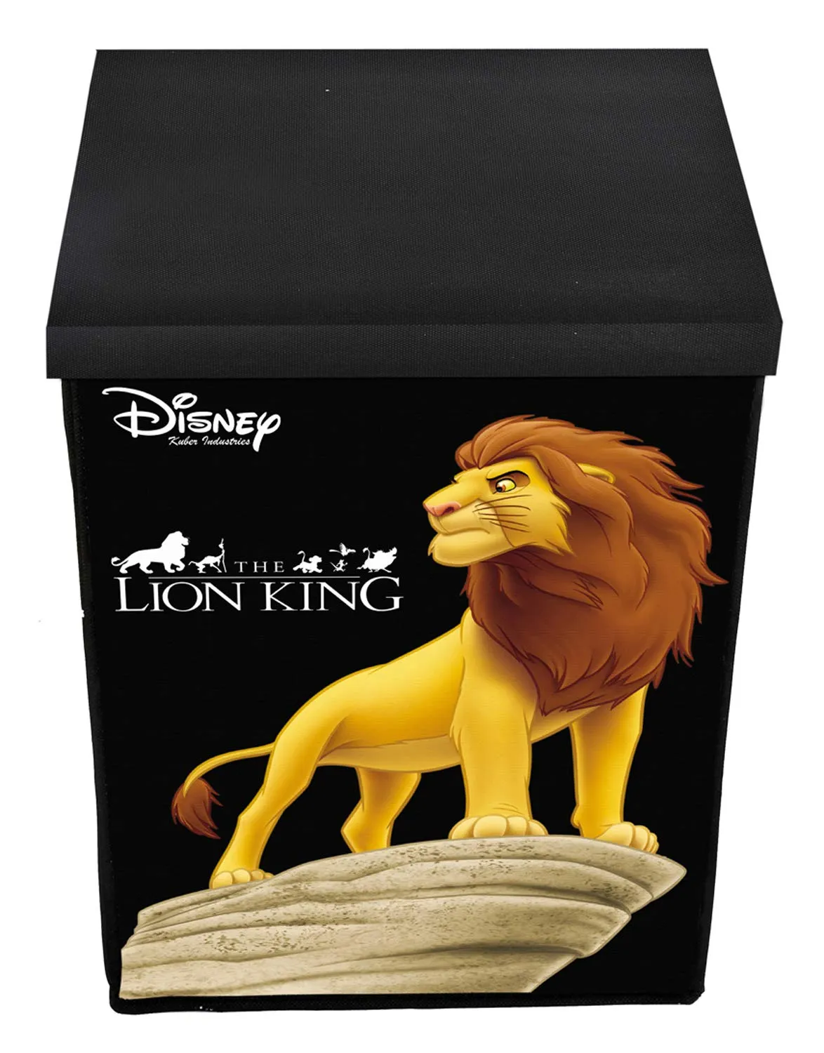 Kuber Industries Disney Cars & Lion King Print Non Woven Fabric Foldable Laundry Organiser with Lid & Handles (Set of 2, Black)-KUBMART10407, Standard