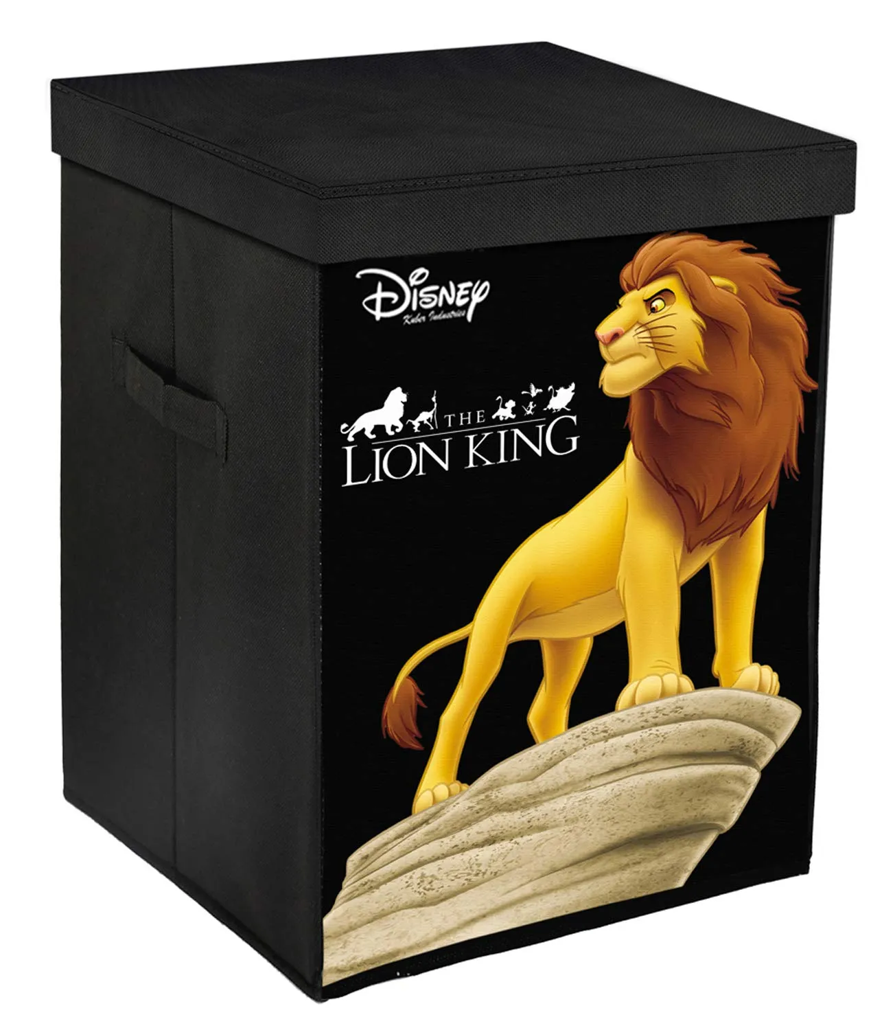 Kuber Industries Disney Cars & Lion King Print Non Woven Fabric Foldable Laundry Organiser with Lid & Handles (Set of 2, Black)-KUBMART10407, Standard