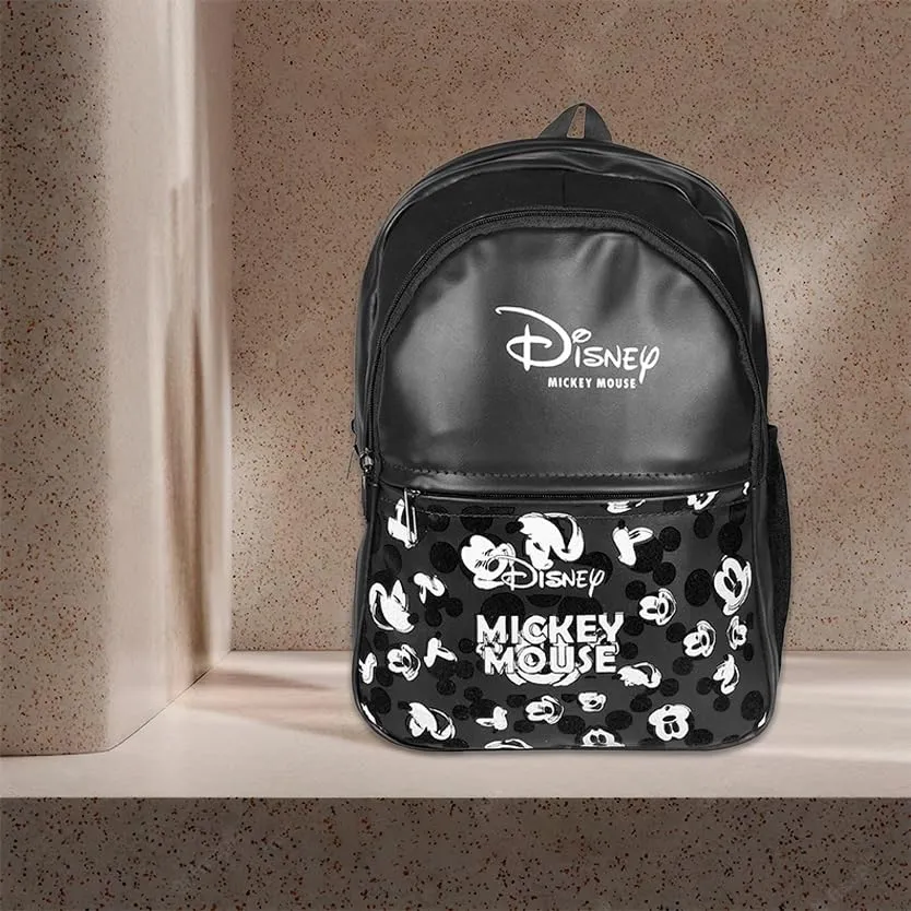 Kuber Industries Disney Mickey School Bag | Leather School Bags | Student Bookbag | School Bag for Girls & Boys | School Backpack for Kids | 3 Compartments School Bag | Black