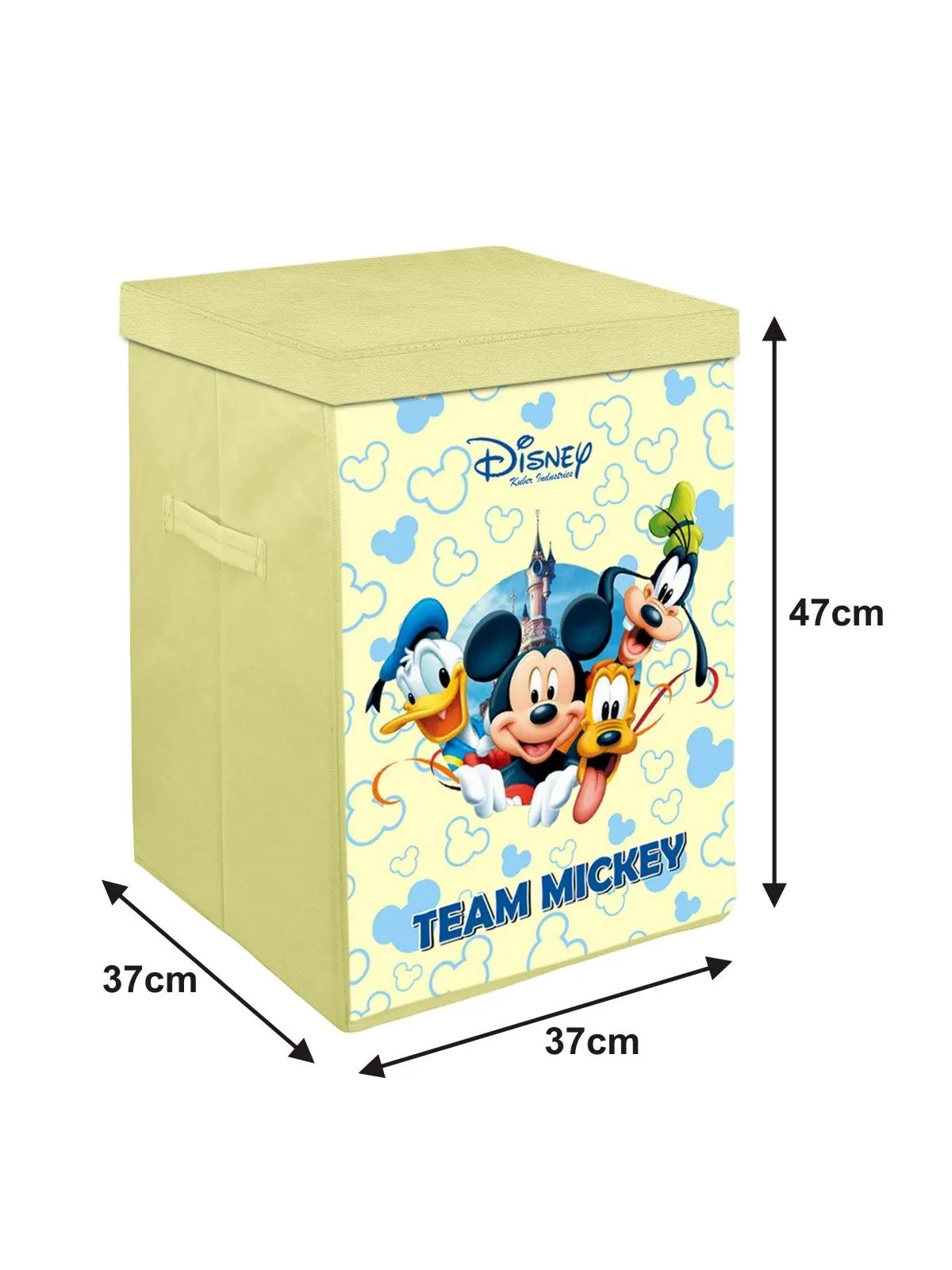 Kuber Industries Disney Team Mickey Print Non Woven Fabric Foldable Laundry Basket, Toy Storage Basket, Cloth Storage Basket With Lid & Handles (Cream)-KUBMART16288